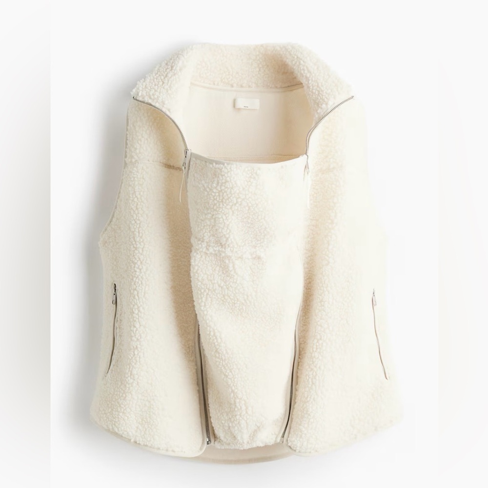 H & M MAMA BEFORE & AFTER BABYWEARING TEDDY FLEECE VEST Cream Large